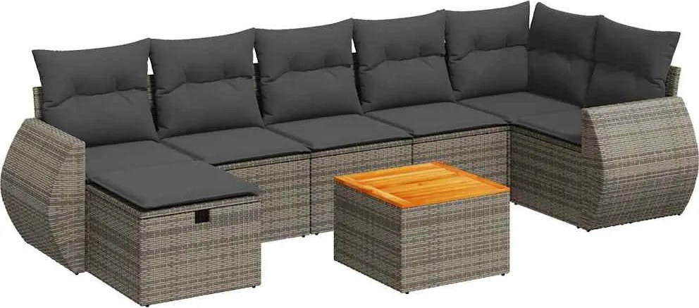 vidaXL 8 részes szürke polyrattan kerti ülőgarnitúra párnákkal