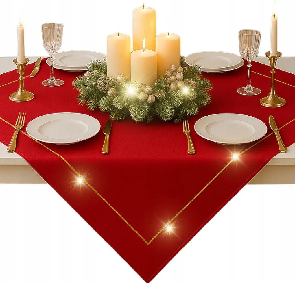 Piros abrosz négyzet alakú Karácsonyi Arany 85x85 Karácsonyi szenteste