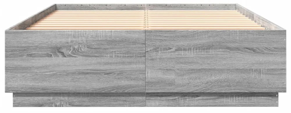 szürke sonoma színű szerelt fa ágykeret LED-del 160 x 200 cm