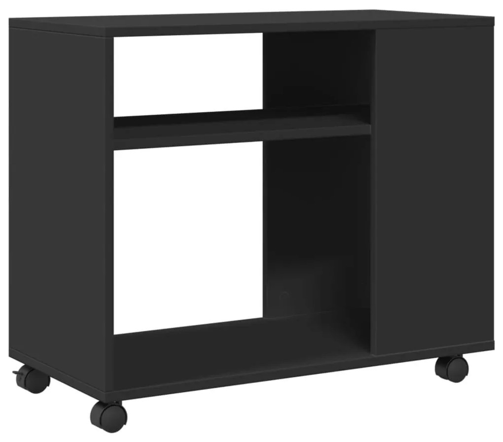 fekete szerelt fa kisasztal kerekekkel 70 x 35 x 60 cm