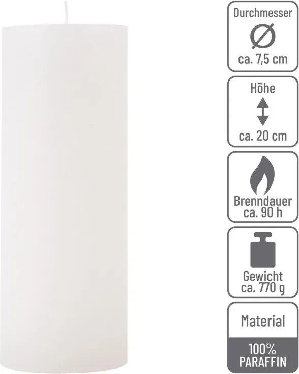 Rusztikus gyertya készlet 20 cm Ø 7,5 cm 2 db fehér