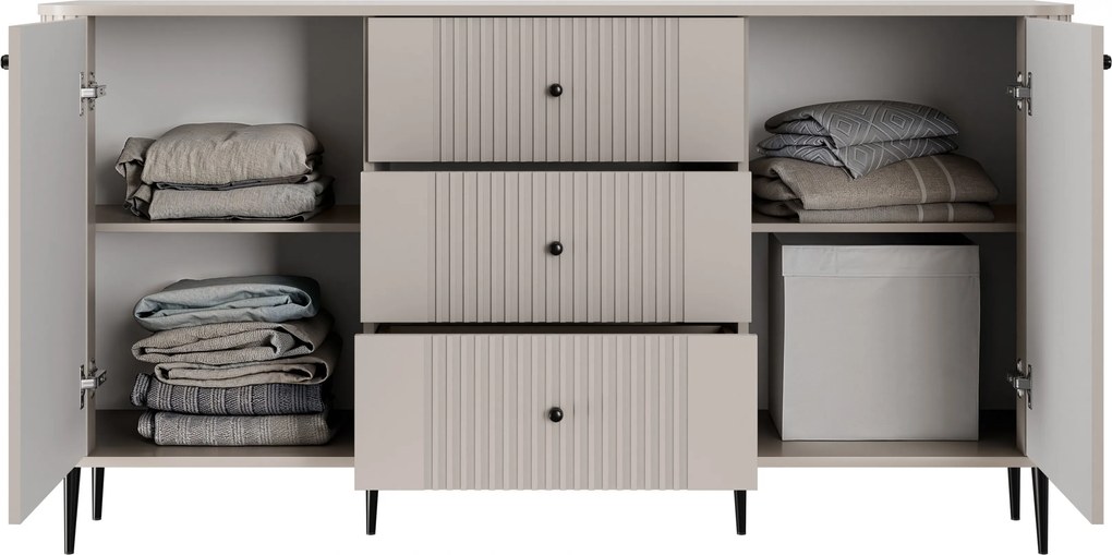 Vesper komód 160 cm fiókokkal lábakon - kasmír / fekete lábak