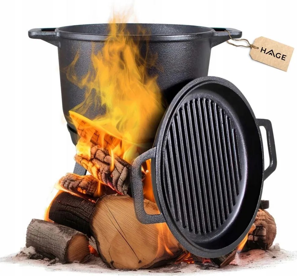 4 L-es Öntöttvas Bogrács Fedővel És Hagyományos Tűzrakó Serpenyővel