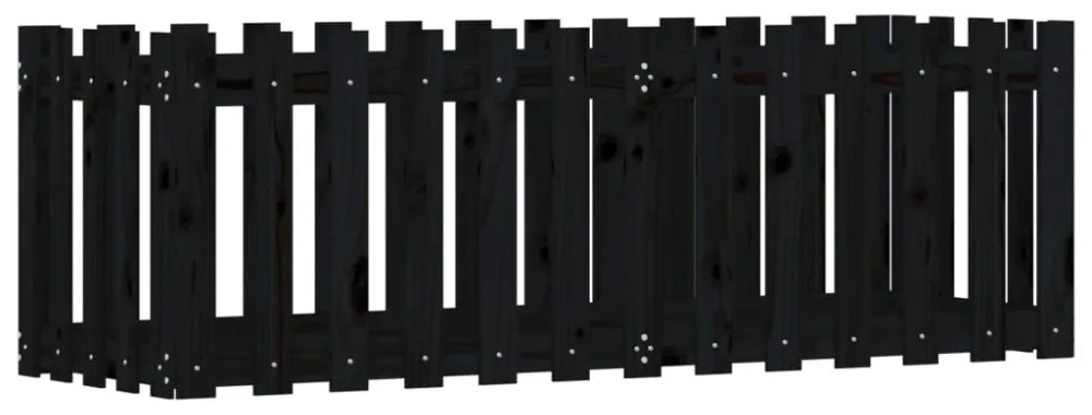 fekete tömör fenyőfa kerti magaságyás kerítéssel 150x50x50 cm