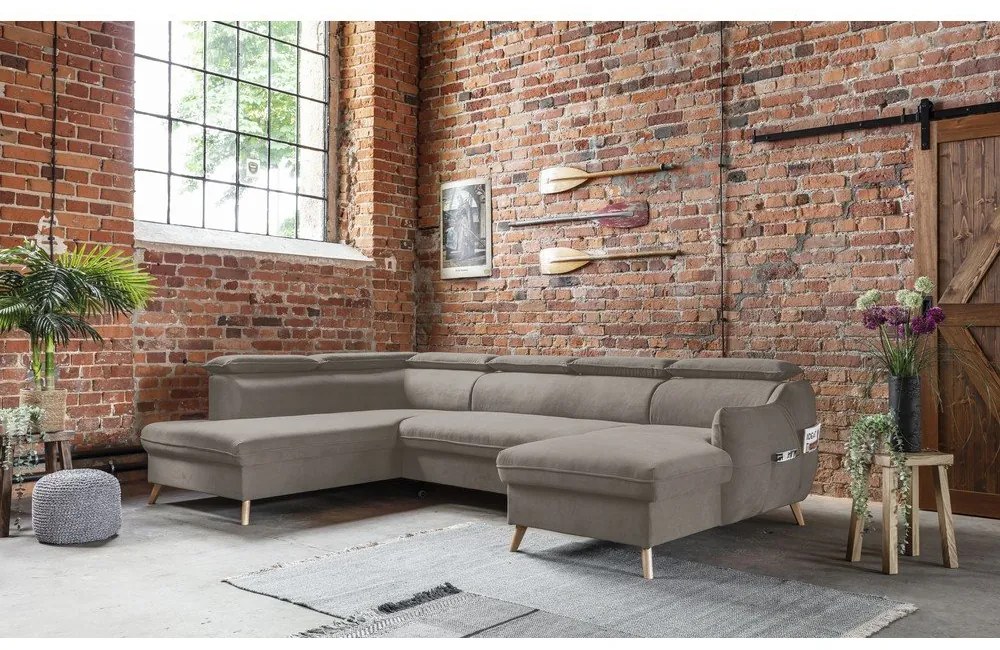 Világosbarna bársony kinyitható sarokkanapé (bal oldali-"U" alakú) Sweet Harmony – Miuform