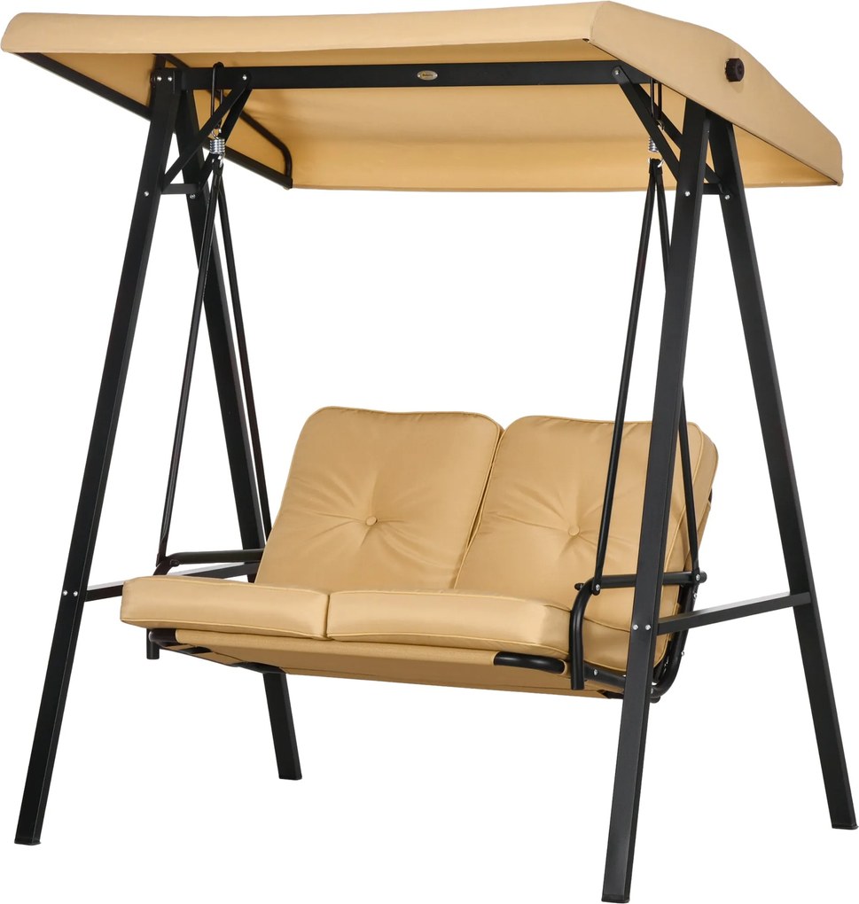 Outsunny 3-Fős Hollywood Hintaágy Állítható Napernyővel, Hintaágy 220kg-ig Terhelhető, Kerti Ágy Kertbe, Teraszra, 138 x 106 x 174 cm, Bézs | Aosom