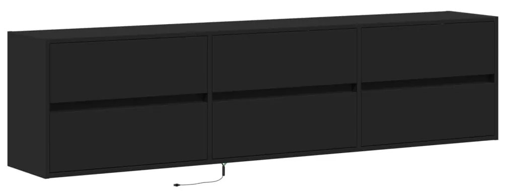 fekete falra szerelhető TV-szekrény LED-del 180 x 31 x 45 cm