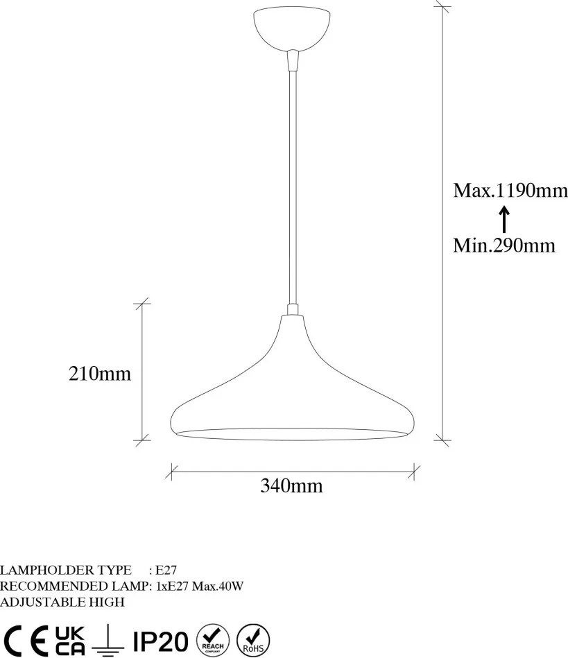 Barek 11546 fém függőlámpa, Ø34 cm