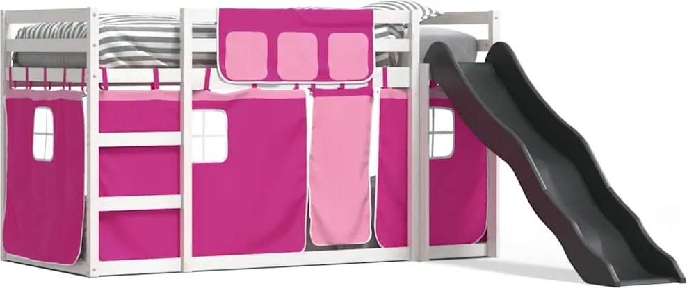 vidaXL rózsaszín emeletes ágy csúszdával és függönnyel 80 x 200 cm