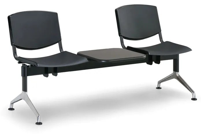 Design műanyag pad, 2 üléses + asztal, fekete