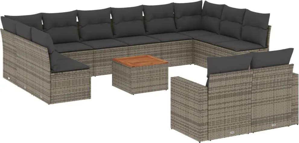 vidaXL 13 részes szürke polyrattan kerti ülőgarnitúra párnákkal