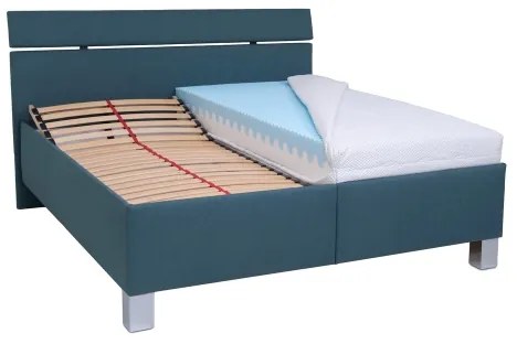 ALIS kárpitozott ágy 180x200 cm, matraccal és ágyneműtartóval, petrolkék