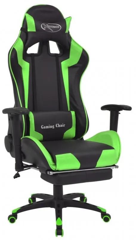 Zöld dönthető versenyautó ülés alakú irodai szék lábtartóval