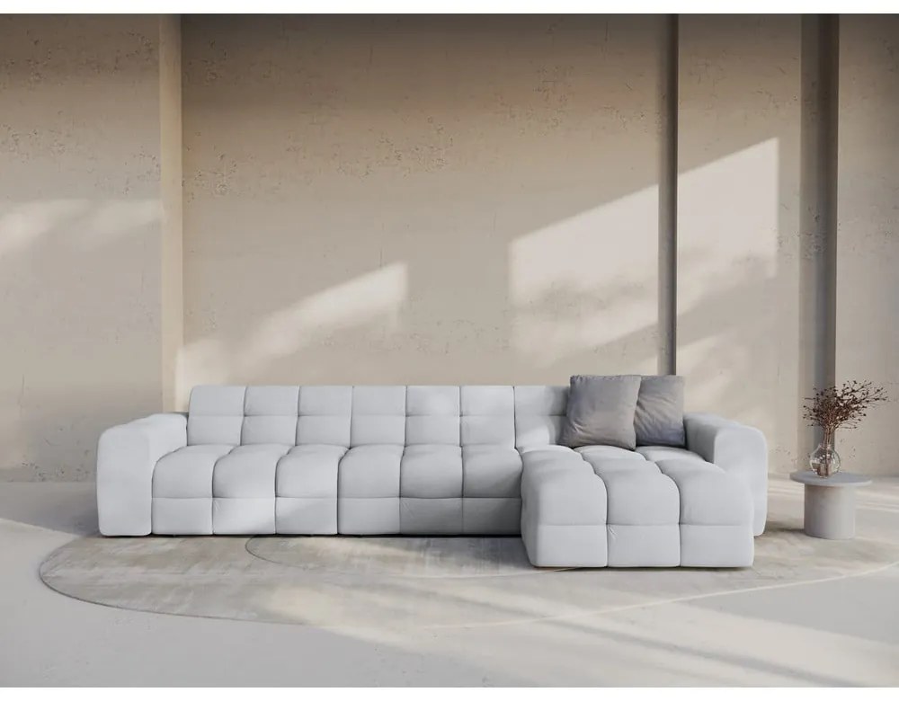 Világosszürke sarokkanapé (jobb oldali-heverő résszel) Kendal – Micadoni