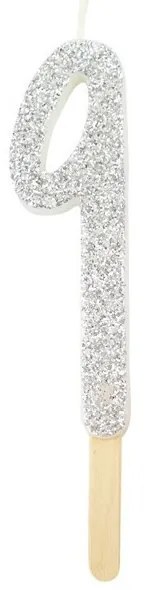 PME glitter gyertya, ezüst, 9