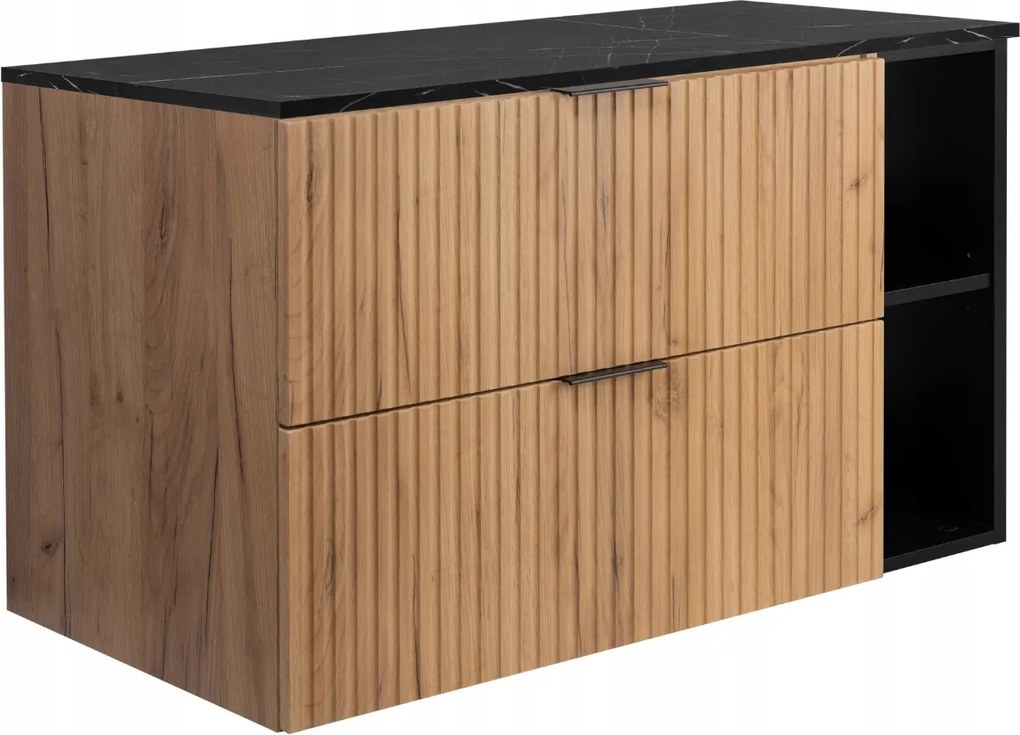 Fürdőszoba szekrény mosdó alá 80 tölgy fekete faragott frontok asztallap márvány