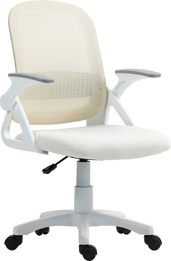 HOMCOM ergonomikus hálós irodai szék — felhajtható karfák, deréktámasz, állítható magasság és dőlésszög — fehér | Aosom