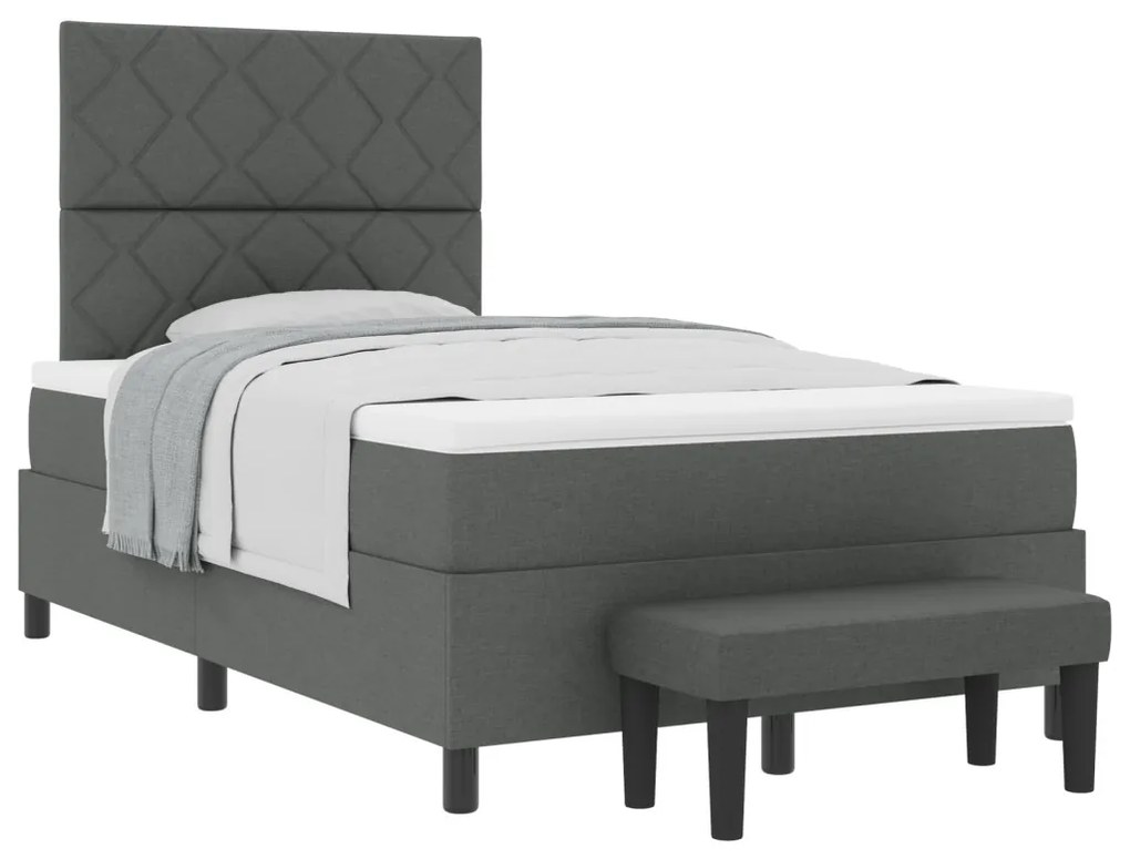 Boxspring ágy matraccal és padlóval, sötétszürke, 120x190 cm szövet