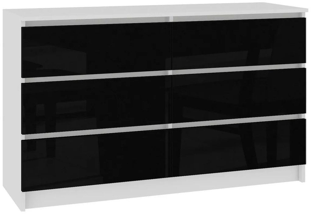 ARMARIA K120 6SZ komód, 120x77x40, fehér/magasfényű fekete