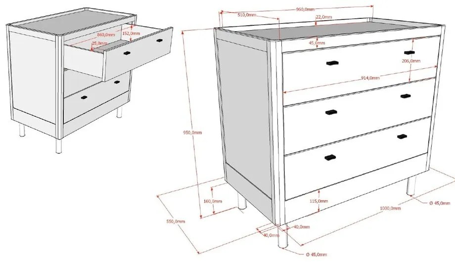 Fehér bükkfa gyerek komód 100x95x55 cm Forrest – Vipack