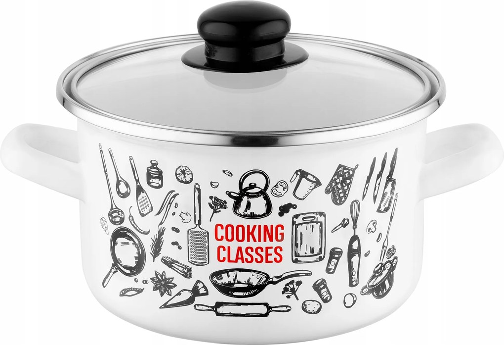 Fehér Konyhai Zománcos Edény, Egyenes Oldalú, Indukciós, 16cm, 2,1L, Zománc Lengyel