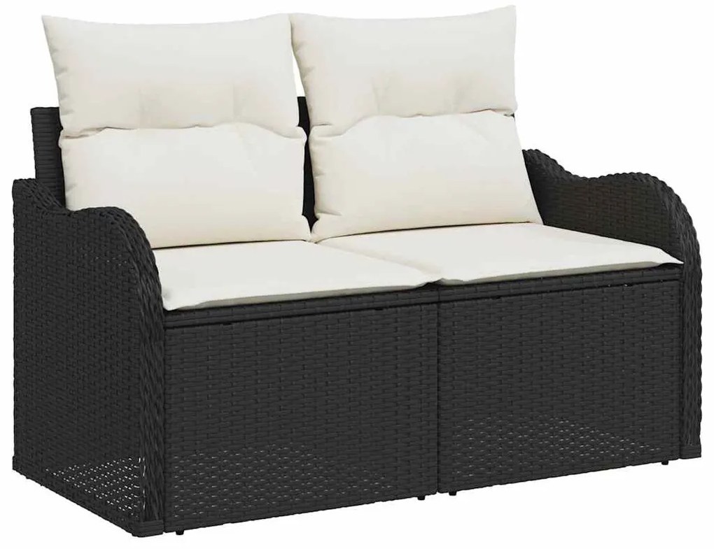 Kerti Kanapé Szett párnával 9 pcs Fekete, fehér Poli rattan
