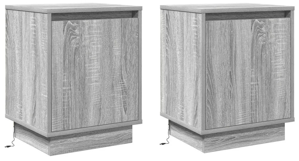 Éjjeli szekrény LED világítással 2 db Szürke Sonoma 39x34,5x50 cm