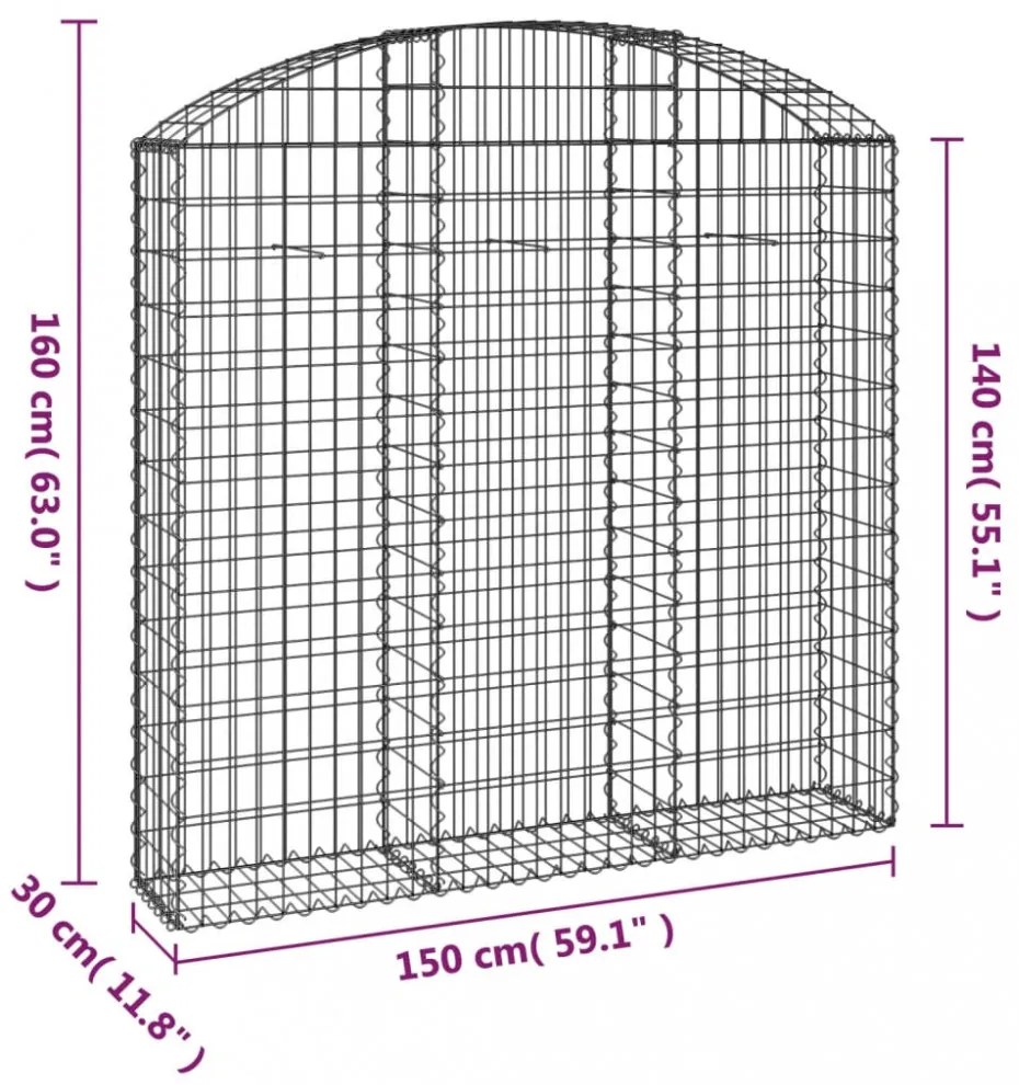 íves horganyzott vas gabion kosár 150x30x140/160 cm