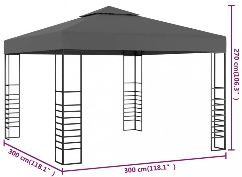 antracitszürke kerti pavilon 3 x 3 m