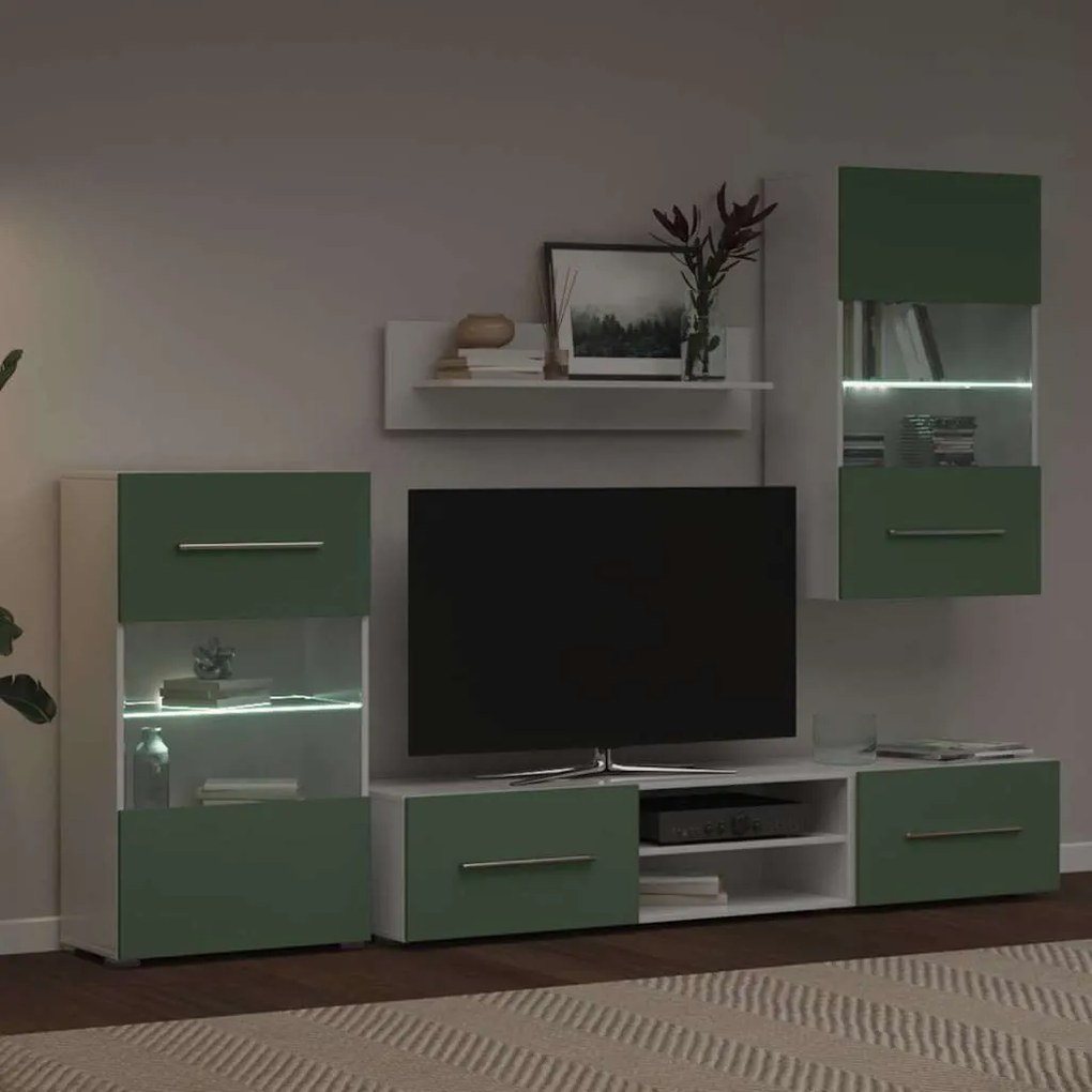 5 darabos TV egység LED világítással olívazöld
