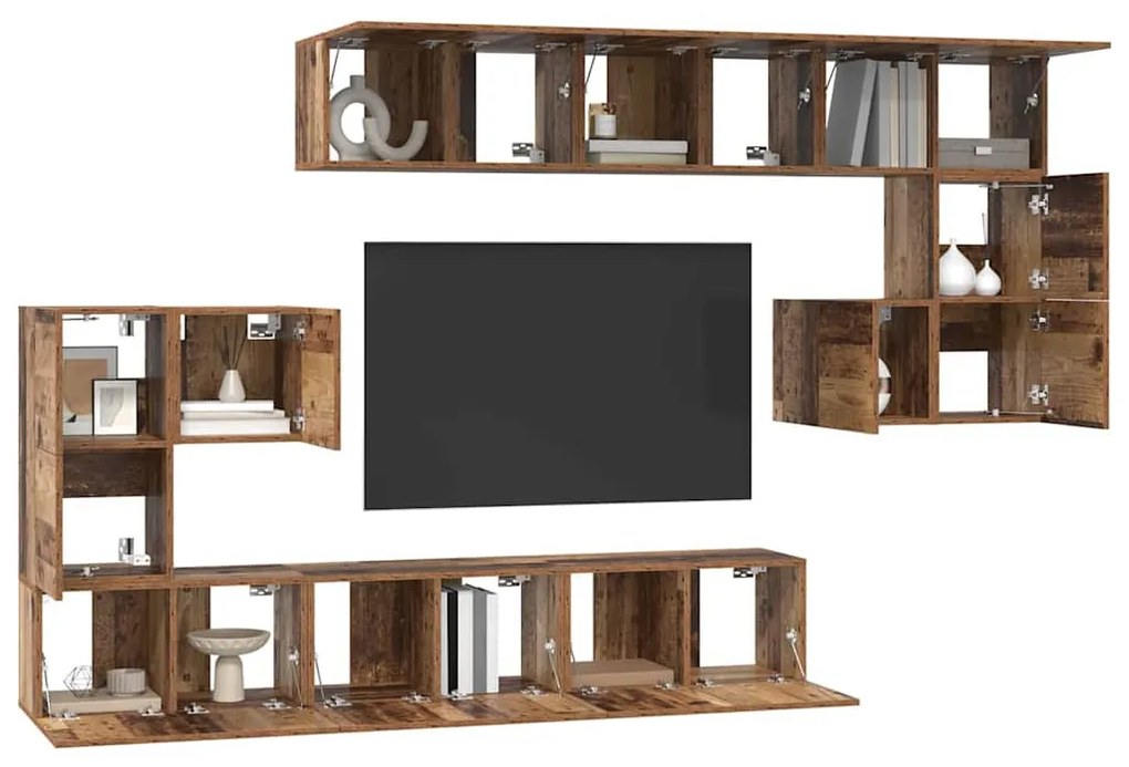 TV szekrény garnitúra 10 pcs Régi fa 60 x 30 x 30 cm Faanyag