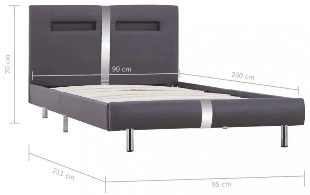szürke LED-es műbőr ágykeret 90 x 200 cm