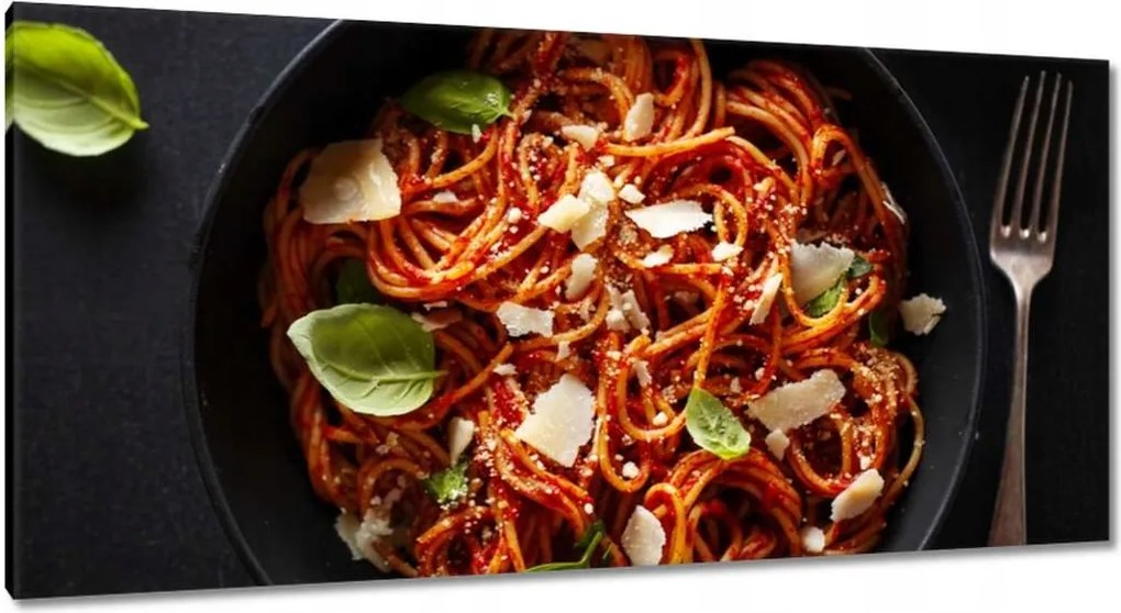 Vászonkép 115x55 Spagetti Sajt Bazsalikom