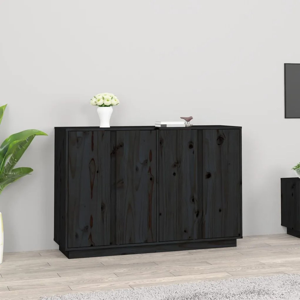 fekete tömör fenyőfa tálalószekrény 120x35x80 cm