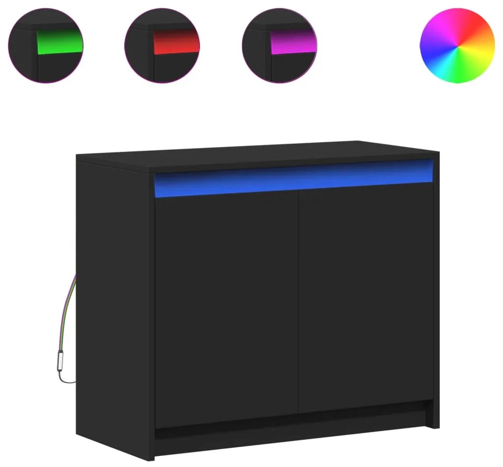 fekete szerelt fa tálalószekrény LED-del 72 x 34 x 61 cm