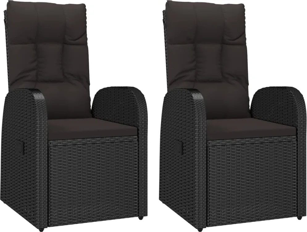 vidaXL 2 db fekete dönthető polyrattan kerti szék párnával