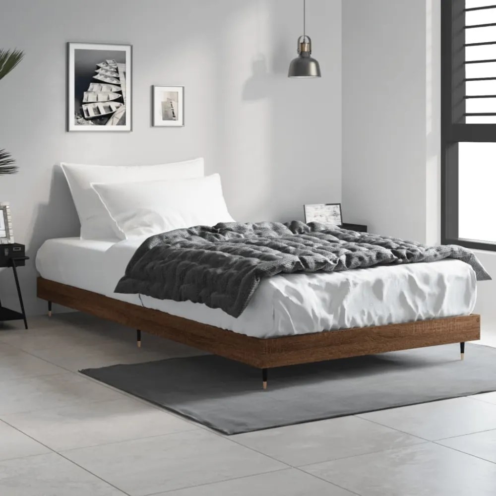 barna tölgy színű szerelt fa ágykeret matrac nélkül 90x190 cm