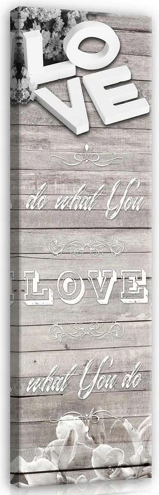 Vászonkép falikép fehér szürke felirat love fa virágok