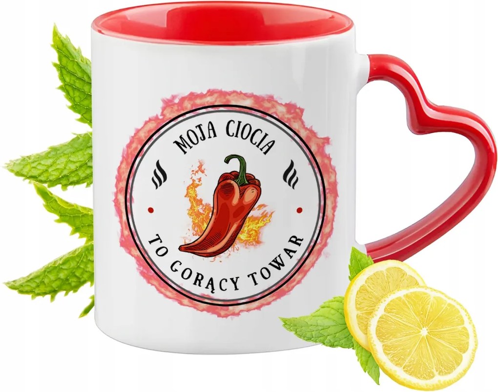 Nagynéninek Piros Bögre Szív Alakú Füllel Ajándék Nyomtatott