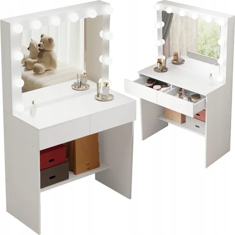 Kozmetikai Smink Fésülködőasztal Led Tükörrel Modern Glamour Loft