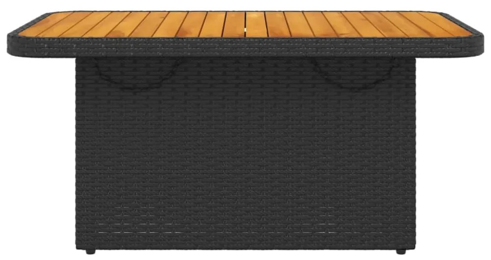 fekete polyrattan és akácfa kerti asztal 90 x 55 x 71 cm