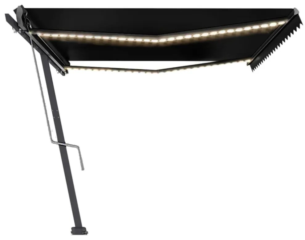 antracitszürke szélérzékelős és LED-es napellenző 500x300 cm