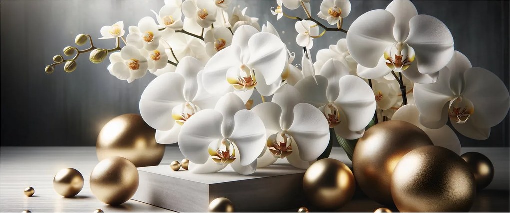 Kép - Orchidea és aranygolyók (120x50 cm)