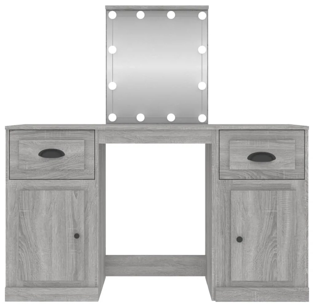 szürke sonoma színű fésülködőasztal LED-del 130x50x132,5 cm