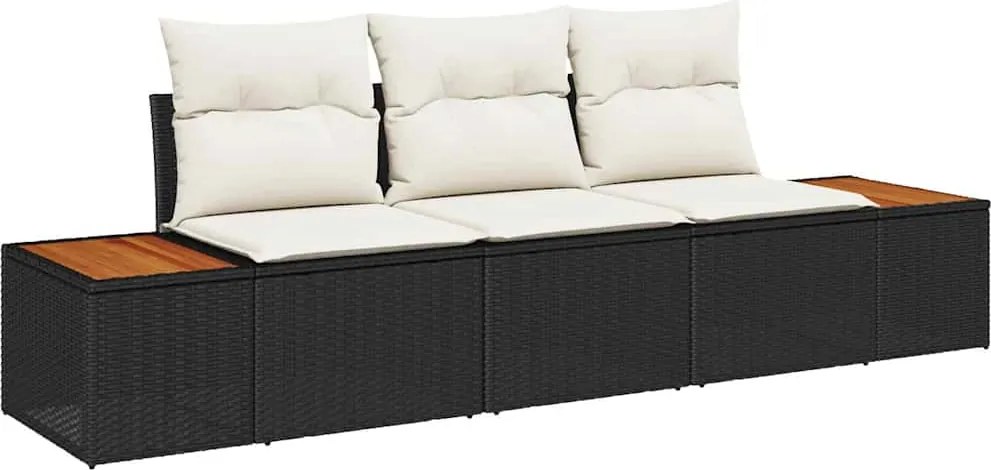 vidaXL Kerti Kanapé Szett párnával 3 pcs Fekete polirattan