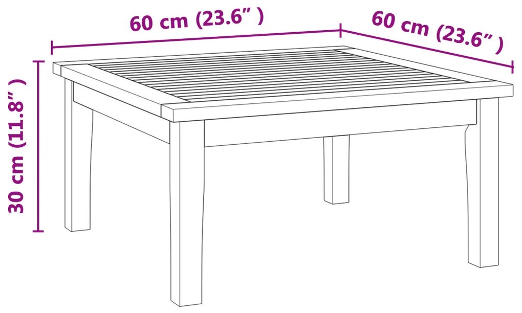 Kerti Asztal 60x60x30 cm Tömbfa Teak