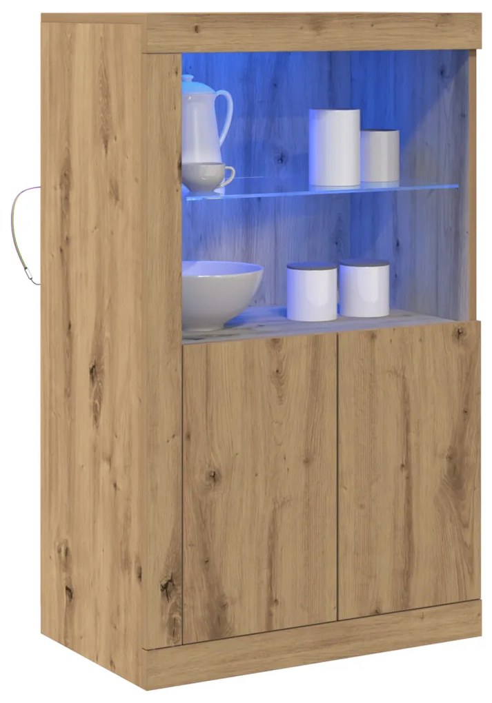 LED világítással ellátott oldalszekrény, Kézműves tölgy 60,5x37x100 cm