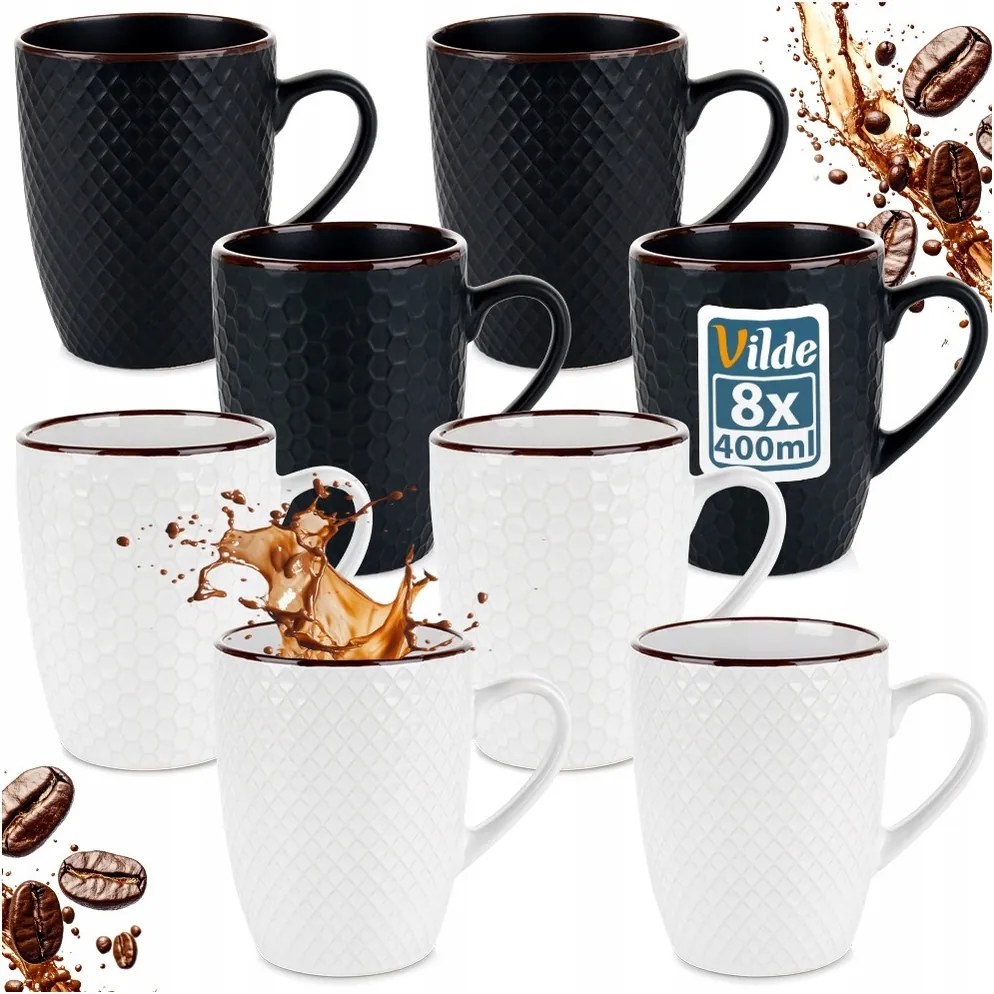 8 db-os kávés bögre szett gyógynövényes bögrék Fekete Fehér bögre