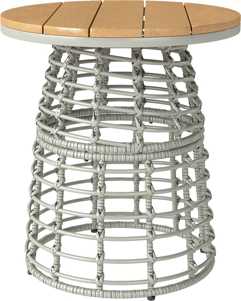 Outsunny Kerti Kávézó Asztal, Kerek Kültéri Melléktáblázat Műgyanta Rattan Hatású Fém és Kompozit Lappal, Ø 45 x 50 cm Szürke | Aosom
