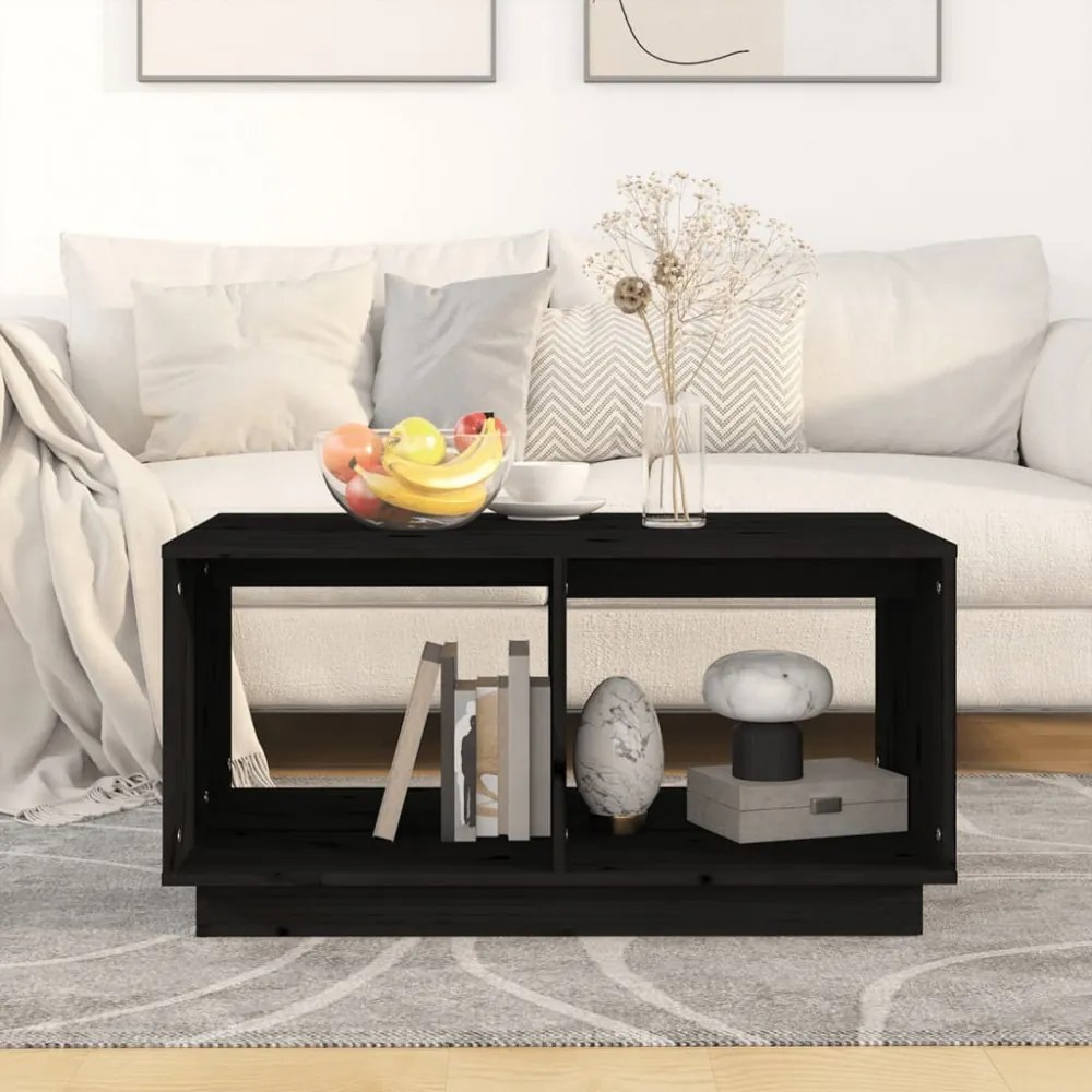 fekete tömör fenyőfa dohányzóasztal 80 x 50 x 40 cm